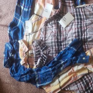 Three Plaid Boyfriend Tunic-Length Button Shirts